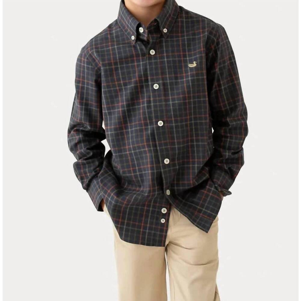 NEW SOUTHERN MARSH youth chateau windowpane dress shirt in blue navy & dark oliv